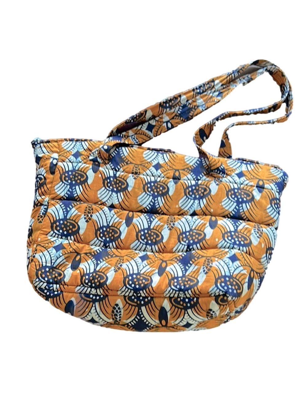 Touareg Blue People Mud Cloth Puffy Bag Mali, West Africa Navy + Orange
